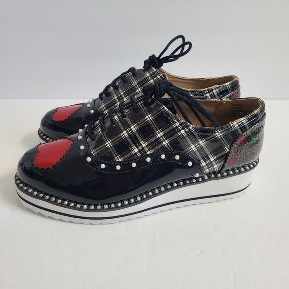 NEW Torrid Betsey Johnson Chunky Plaid Oxford Shoes Size 6WW Extra Wide Width - Picture 1 of 8